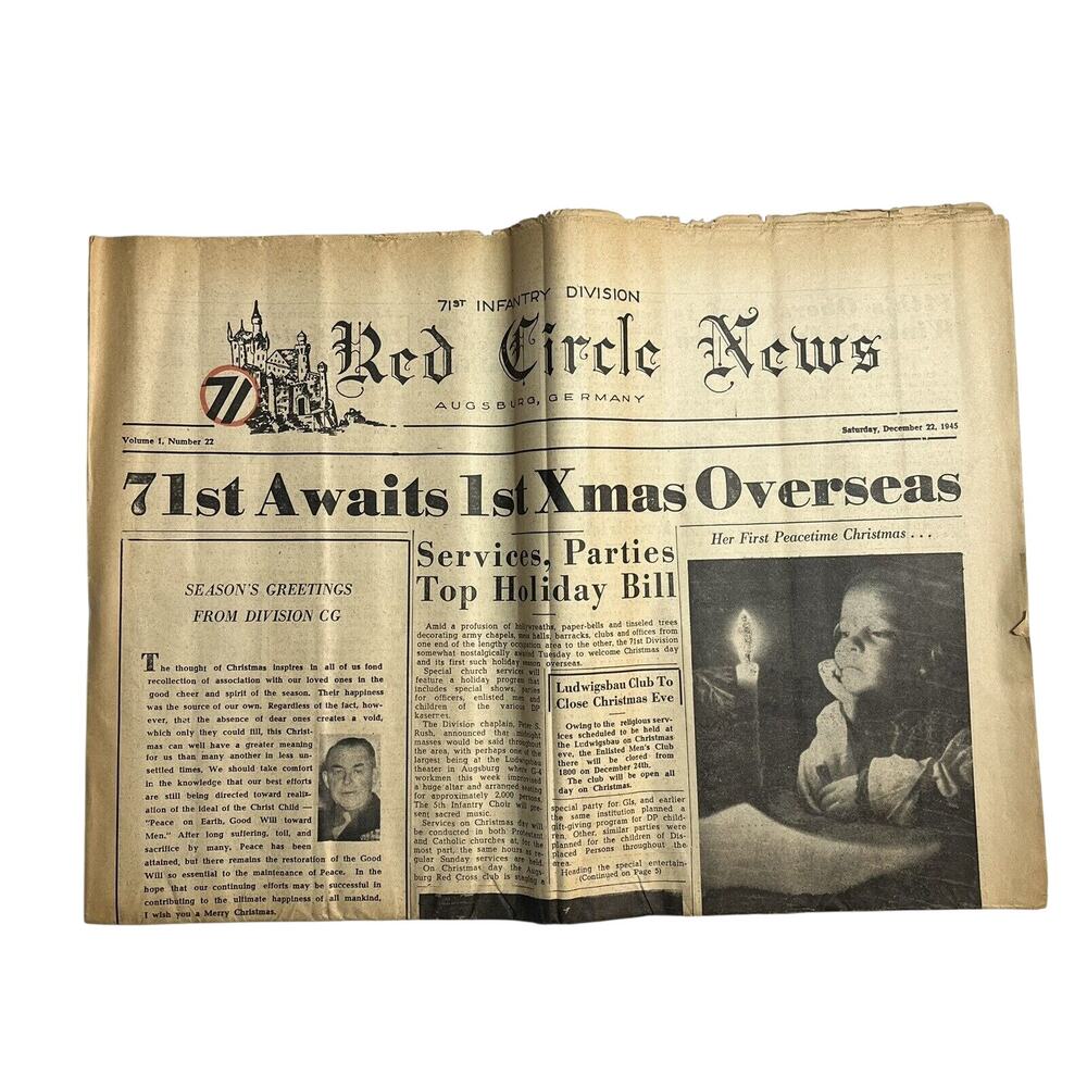 Vintage WWIII Red Circle News 71st Infantry Newspaper December 1945 Rare